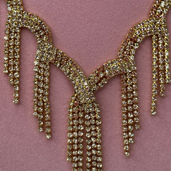 Necklace Rhinestones Gold Elegant Jewelry New #565 - Picture 5 of 9